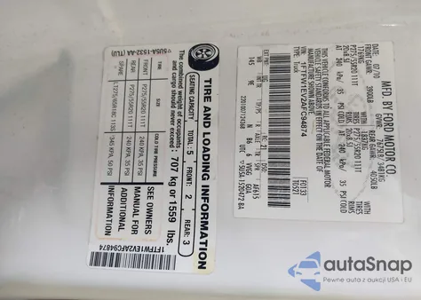 2010 Ford F-150 Fx4/Harley-Davidson/King Ranch/Lariat/Platinum/Xl/Xlt from USA, damaged, VIN 1FTFW1EV2AFC94874